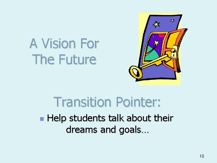 A Vision For The Future Transition Pointer: n Help students talk about their dreams