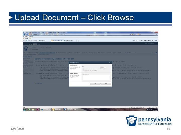 Upload Document – Click Browse 12/3/2020 62 