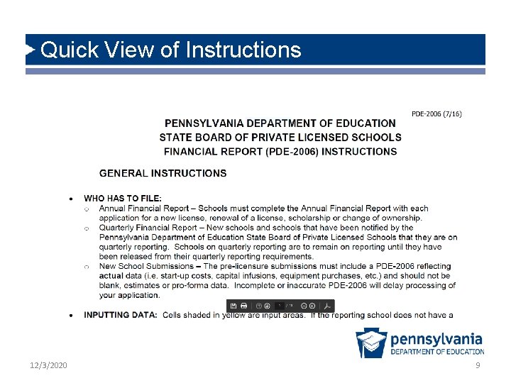 Quick View of Instructions 12/3/2020 9 