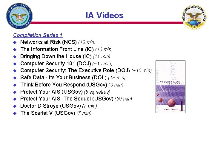 IA Videos Compilation Series 1 u Networks at Risk (NCS) (10 min) u The