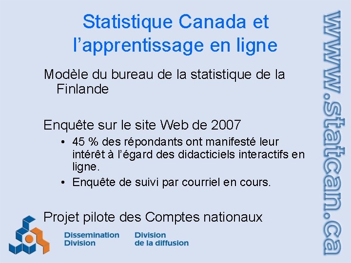 Statistique Canada et l’apprentissage en ligne Modèle du bureau de la statistique de la