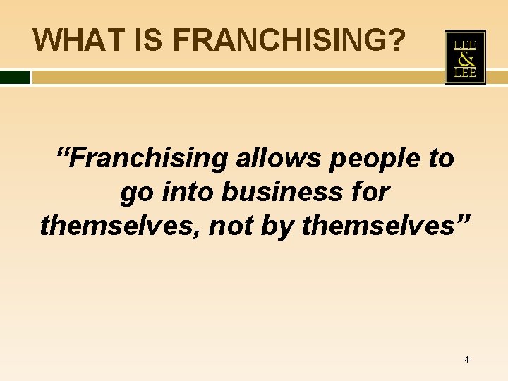 WHAT IS FRANCHISING? “Franchising allows people to go into business for themselves, not by WHAT IS FRANCHISING? “Franchising allows people to go into business for themselves, not by
