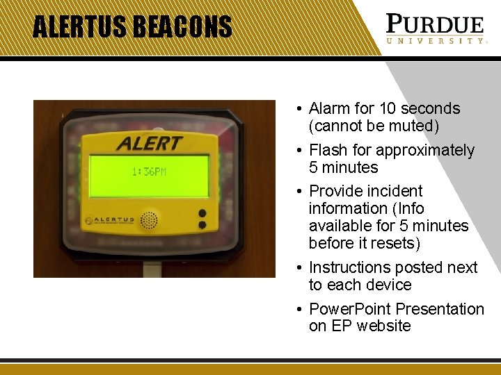 ALERTUS BEACONS • Alarm for 10 seconds (cannot be muted) • Flash for approximately ALERTUS BEACONS • Alarm for 10 seconds (cannot be muted) • Flash for approximately