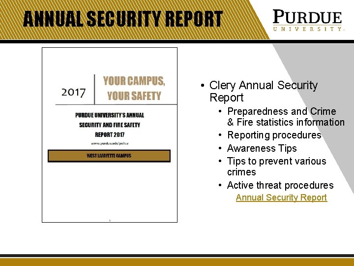 ANNUAL SECURITY REPORT • Clery Annual Security Report • Preparedness and Crime & Fire ANNUAL SECURITY REPORT • Clery Annual Security Report • Preparedness and Crime & Fire