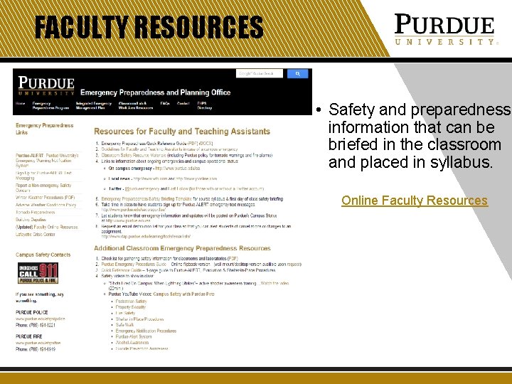 FACULTY RESOURCES • Safety and preparedness information that can be briefed in the classroom FACULTY RESOURCES • Safety and preparedness information that can be briefed in the classroom