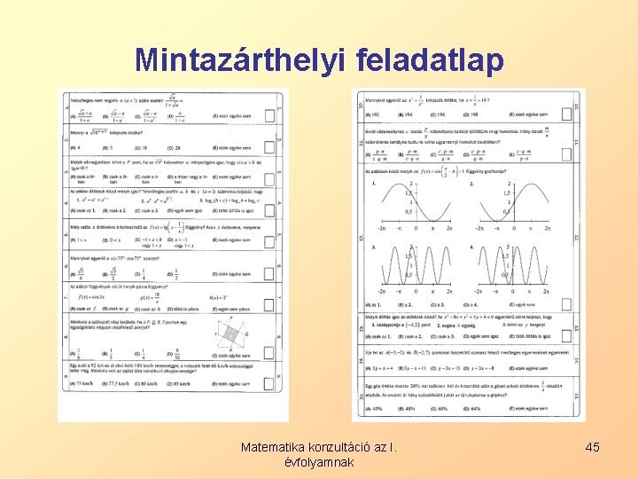 Mintazárthelyi feladatlap Matematika konzultáció az I. évfolyamnak 45 