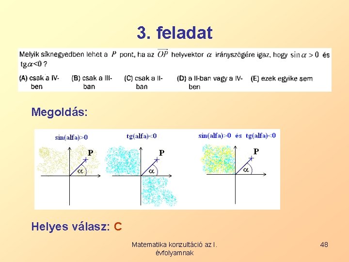 3. feladat Megoldás: Helyes válasz: C Matematika konzultáció az I. évfolyamnak 48 