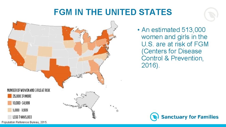 FGM IN THE UNITED STATES • An estimated 513, 000 women and girls in