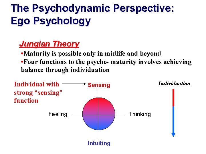 The Psychodynamic Perspective: Ego Psychology Jungian Theory • Maturity is possible only in midlife