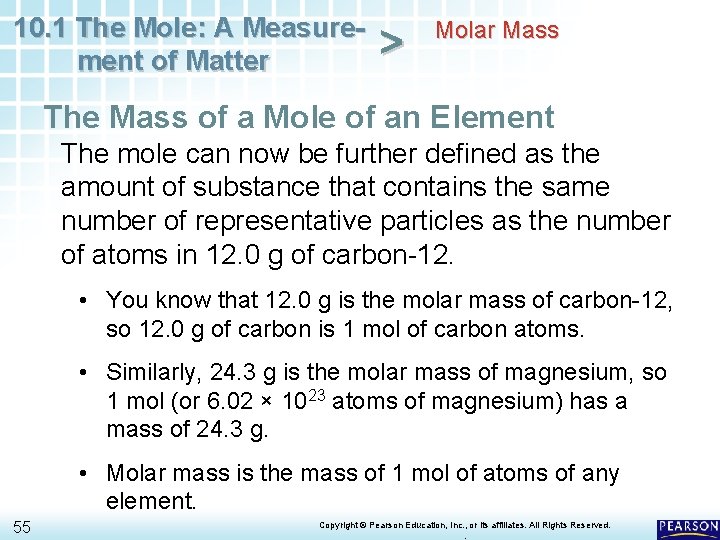10. 1 The Mole: A Measurement of Matter > Molar Mass The Mass of 10. 1 The Mole: A Measurement of Matter > Molar Mass The Mass of