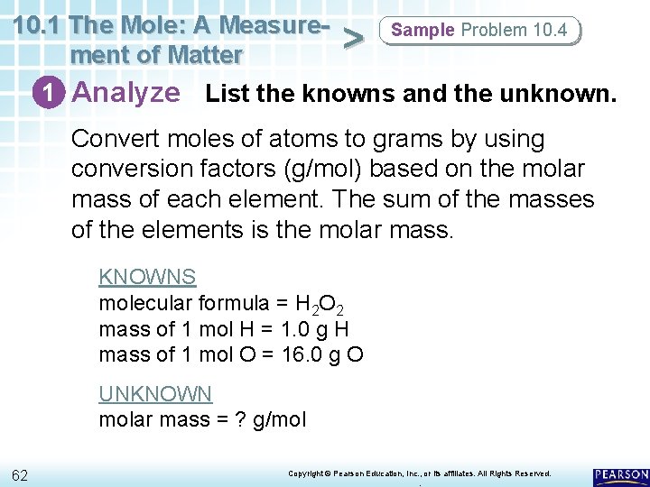 10. 1 The Mole: A Measure. Sample Problem 10. 4 > ment of Matter 10. 1 The Mole: A Measure. Sample Problem 10. 4 > ment of Matter