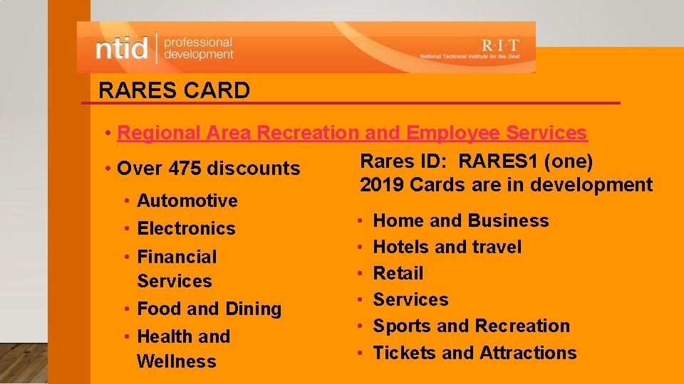 RARES CARD • Regional Area Recreation and Employee Services Rares ID: RARES 1 (one)