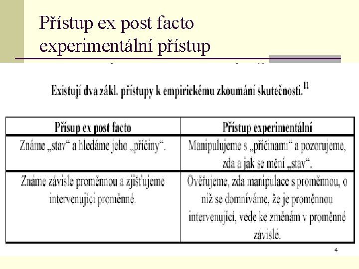 Přístup ex post facto experimentální přístup 4 