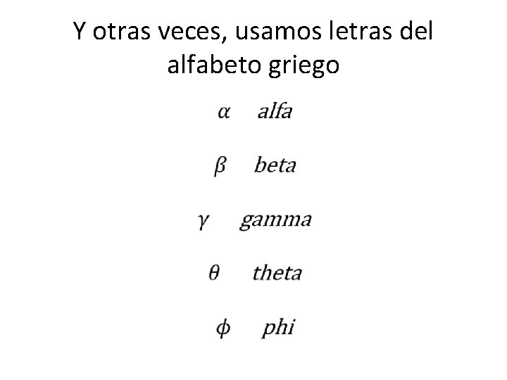 Y otras veces, usamos letras del alfabeto griego 