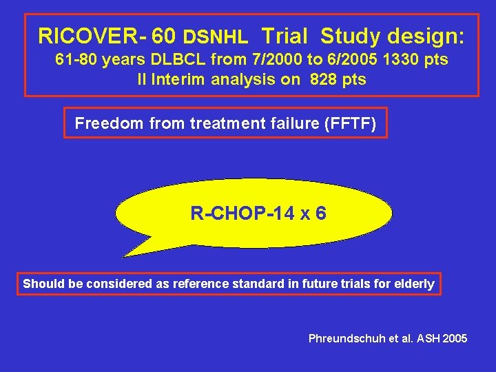 RICOVER- 60 DSNHL Trial Study design: 61 -80 years DLBCL from 7/2000 to 6/2005