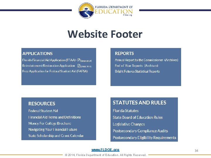 Website Footer www. FLDOE. org © 2014, Florida Department of Education. All Rights Reserved.