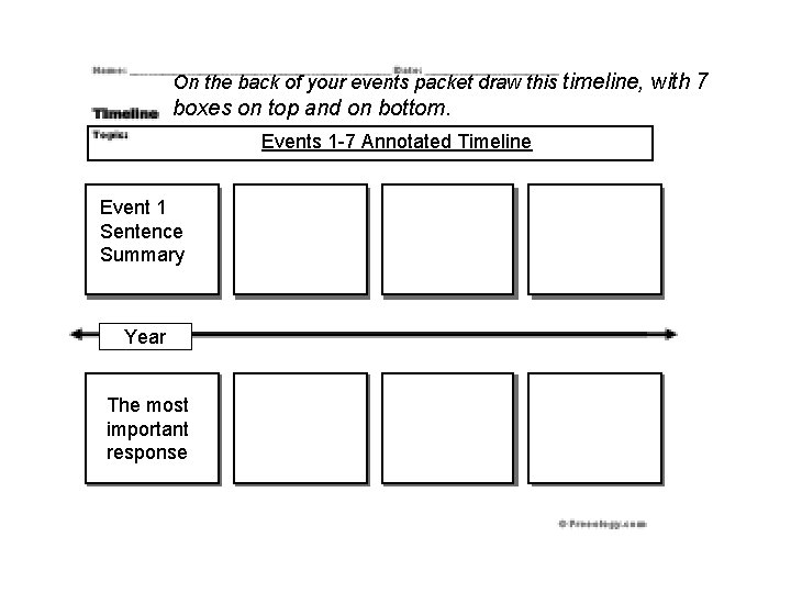 On the back of your events packet draw this timeline, with 7 boxes on