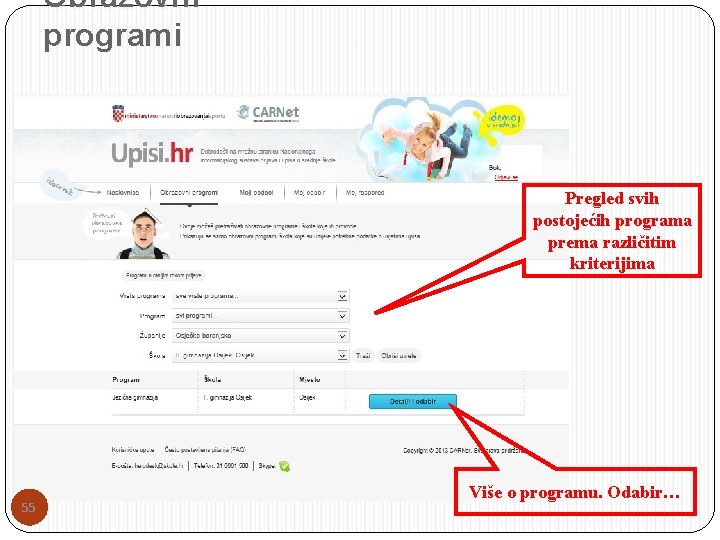 Obrazovni programi Pregled svih postojećih programa prema različitim kriterijima 55 Više o programu. Odabir…