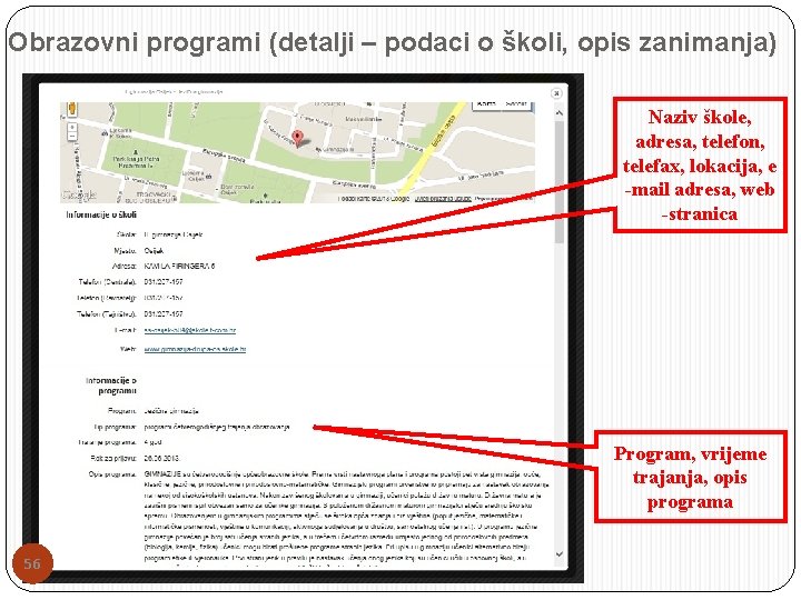 Obrazovni programi (detalji – podaci o školi, opis zanimanja) Naziv škole, adresa, telefon, telefax,