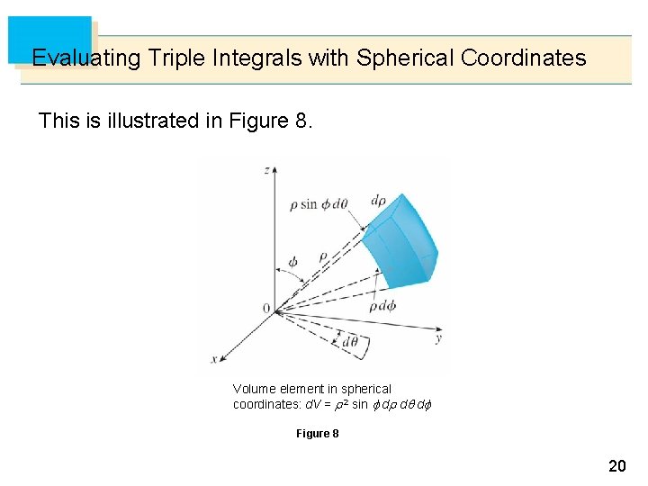 Evaluating Triple Integrals with Spherical Coordinates This is illustrated in Figure 8. Volume element