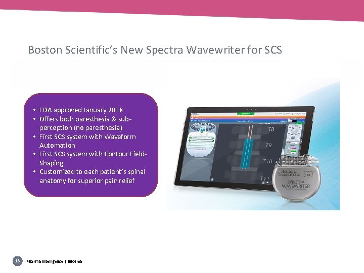 Boston Scientific’s New Spectra Wavewriter for SCS • FDA approved January 2018 • Offers
