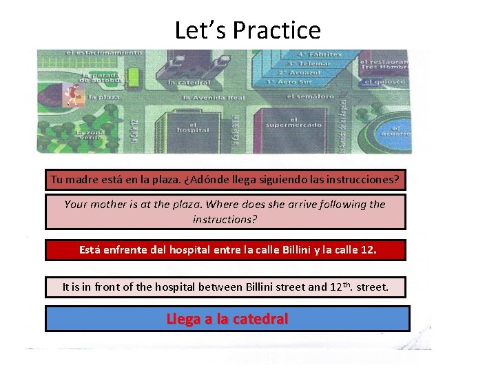 Let’s Practice ¿Adónde quieren ir? Tu madre está en la plaza. ¿Adónde llega siguiendo