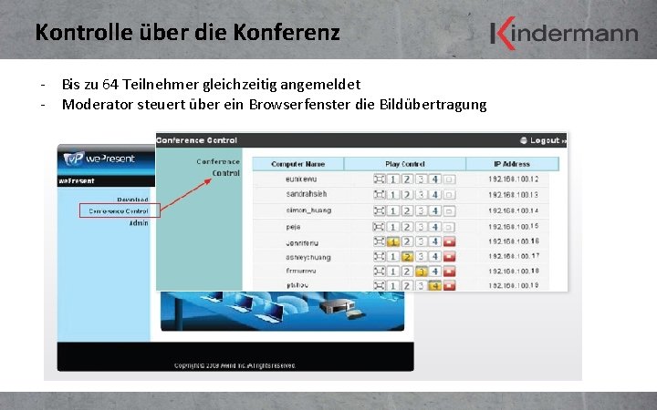 Kontrolle über die Konferenz - Bis zu 64 Teilnehmer gleichzeitig angemeldet - Moderator steuert