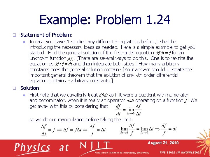 Example: Problem 1. 24 q Statement of Problem: n q In case you haven’t