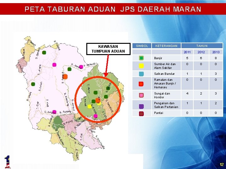 PETA TABURAN ADUAN JPS DAERAH MARAN KAWASAN TUMPUAN ADUAN SIMBOL KETERANGAN TAHUN 2011 2012