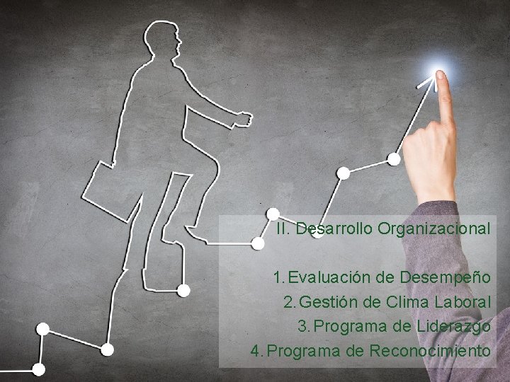 II. Desarrollo Organizacional 1. Evaluación de Desempeño 2. Gestión de Clima Laboral 3. Programa