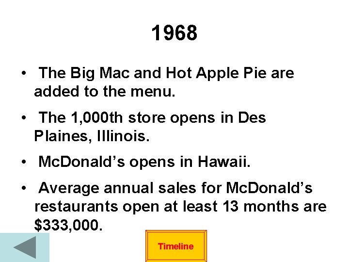 1968 • The Big Mac and Hot Apple Pie are added to the menu.