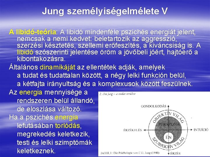 Jung személyiségelmélete V A libidó-teória: A libidó mindenféle pszichés energiát jelent, nemcsak a nemi Jung személyiségelmélete V A libidó-teória: A libidó mindenféle pszichés energiát jelent, nemcsak a nemi