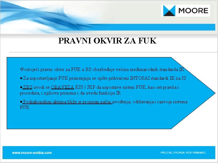 PRAVNI OKVIR ZA FUK • Postojeći pravni okvir za FUK u RS obezbeđuje većinu