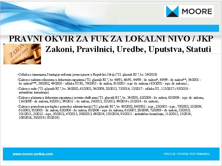 PRAVNI OKVIR ZA FUK ZA LOKALNI NIVO / JKP Zakoni, Pravilnici, Uredbe, Uputstva, Statuti