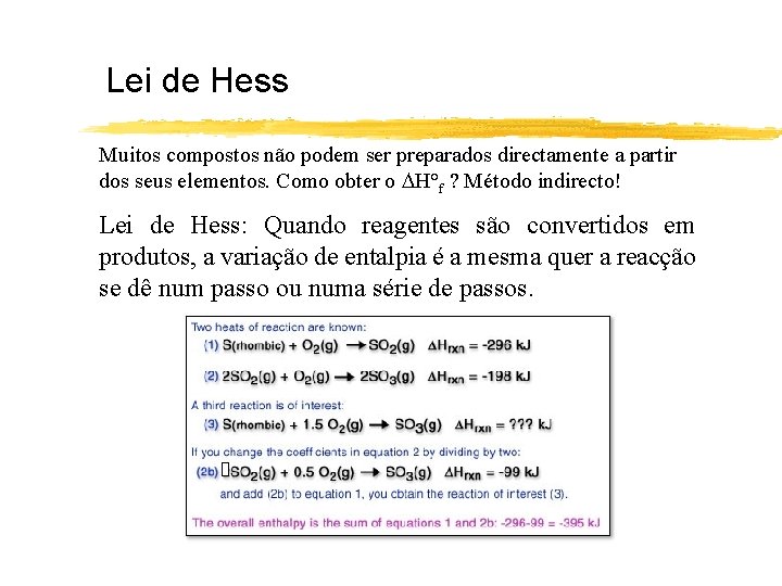 Lei de Hess Muitos compostos não podem ser preparados directamente a partir dos seus