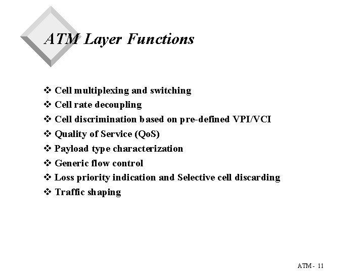 ATM Layer Functions v Cell multiplexing and switching v Cell rate decoupling v Cell ATM Layer Functions v Cell multiplexing and switching v Cell rate decoupling v Cell