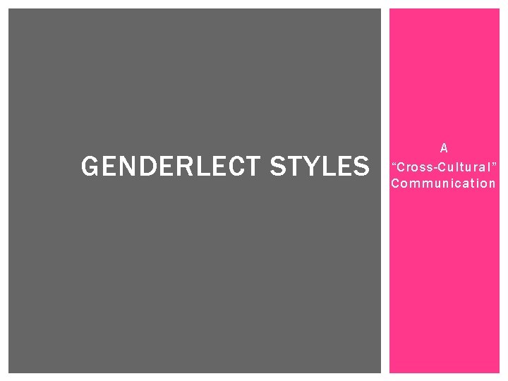 GENDERLECT STYLES A “Cross-Cultural” Communication 
