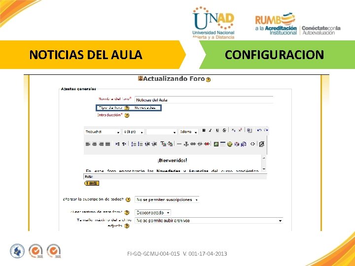 NOTICIAS DEL AULA CONFIGURACION FI-GQ-GCMU-004 -015 V. 001 -17 -04 -2013 