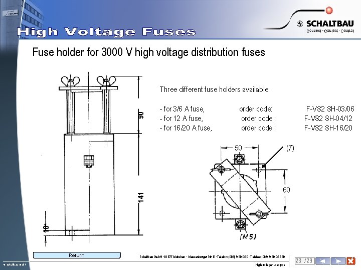 Fuse holder for 3000 V high voltage distribution fuses 90 Three different fuse holders
