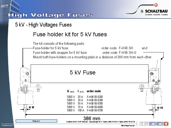 5 k. V - High Voltages Fuse holder kit for 5 k. V fuses