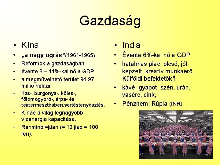 Gazdaság • Kína • India • „a nagy ugrás”(1961 -1965) • Évente 6%-kal nő