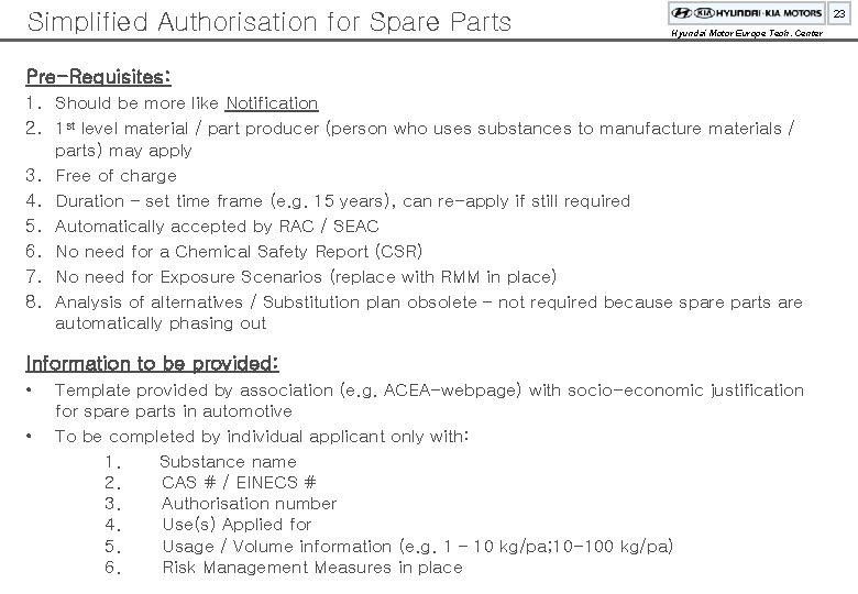 Simplified Authorisation for Spare Parts 23 Hyundai Motor Europe Tech. Center Pre-Requisites: 1. Should