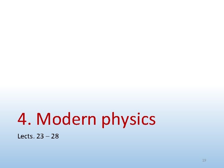 4. Modern physics Lects. 23 – 28 19 