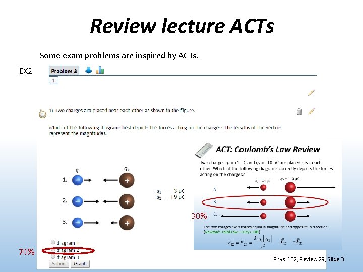 Review lecture ACTs Some exam problems are inspired by ACTs. EX 2 30% 70%