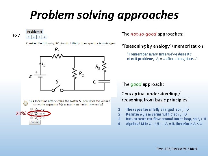 Problem solving approaches The not-so-good approaches: EX 2 “Reasoning by analogy”/memorization: “I remember every