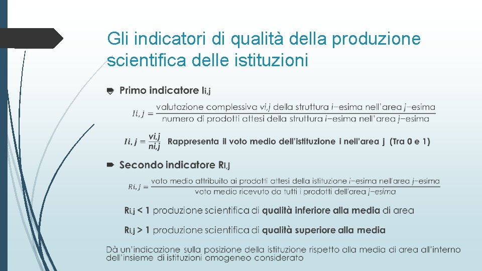 Gli indicatori di qualità della produzione scientifica delle istituzioni 