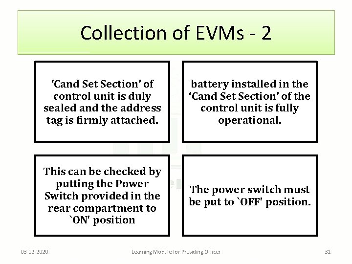 Collection of EVMs - 2 ‘Cand Set Section’ of control unit is duly sealed