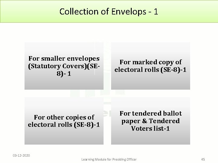 Collection of Envelops - 1 For smaller envelopes (Statutory Covers)(SE 8)- 1 For marked