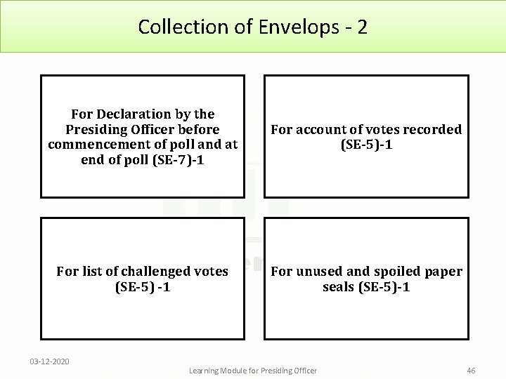 Collection of Envelops - 2 For Declaration by the Presiding Officer before commencement of