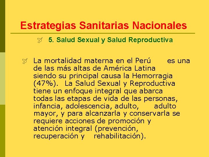 Estrategias Sanitarias Nacionales ÿ 5. Salud Sexual y Salud Reproductiva ÿ La mortalidad materna